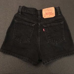 Vintage Washed Black Levi's High Waisted Denim Shorts 512 Slim 3 23 24